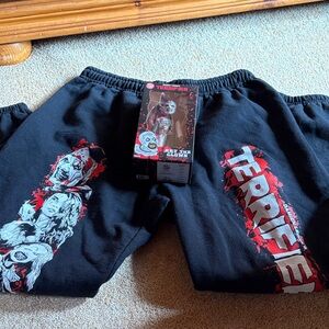 Terrifier Black Graphic Sweatpants with Red & White Horror Print